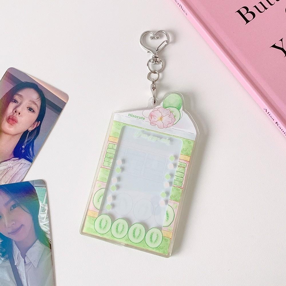 Acrylic Kpop Photocard Holder Keychain 3 Inch Cake Dessert Shape Campus Card Protective Case Transparent