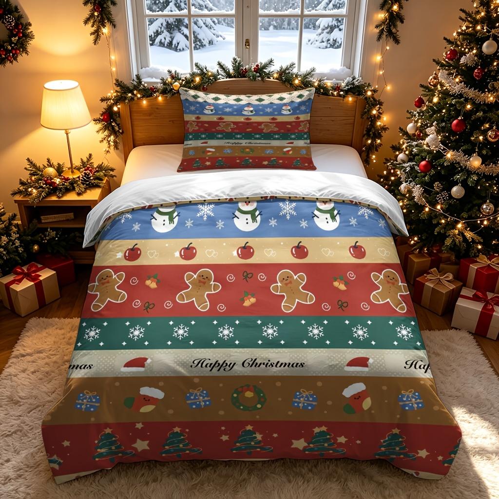 Christmas Duvet Cover Set Cute Christmas Gift 100% Polyester Fiber Duvet Cover Ultra Soft Brushed Bedding for Bedroom Hotel Dormitory