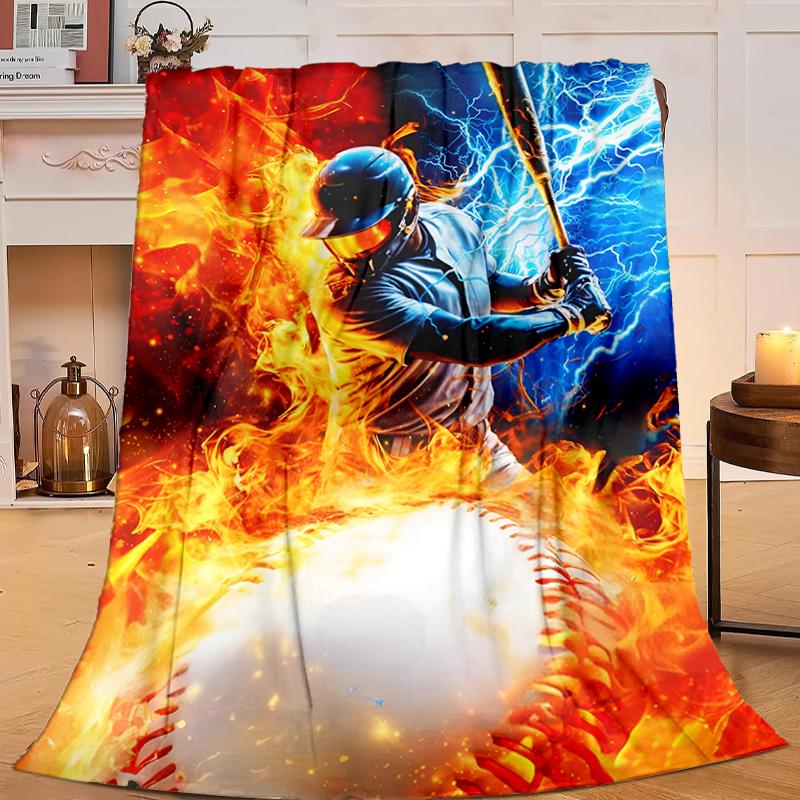 1PC Football Player In Flames Flannel Blanket Gift, Suitable for Both Men And Women, Soft Ideal for Beds And Sofa, Birthday Or Christmas Gift