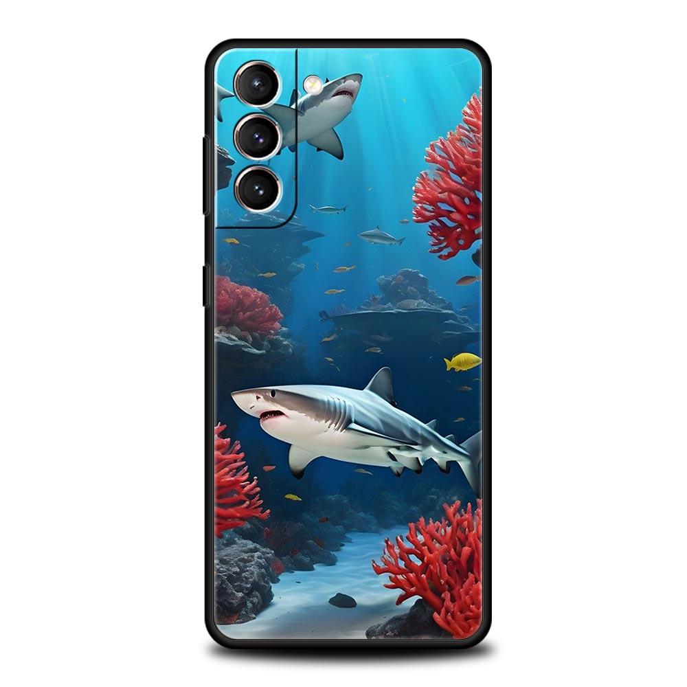 Phone Case For Samsung Galaxy S25 Edge S24 S23 S22 S21 Ultra S20 FE 5G S10 S10E S9 Plus Soft TPU Cover Shark