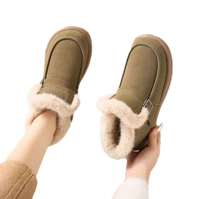 Schneestiefel Koreanische Version Damen Winter Neuheit mit Plüsch und dicken Baumwollstiefeln Warme flachsohlige weichsohlige Damen Baumwollschuhe