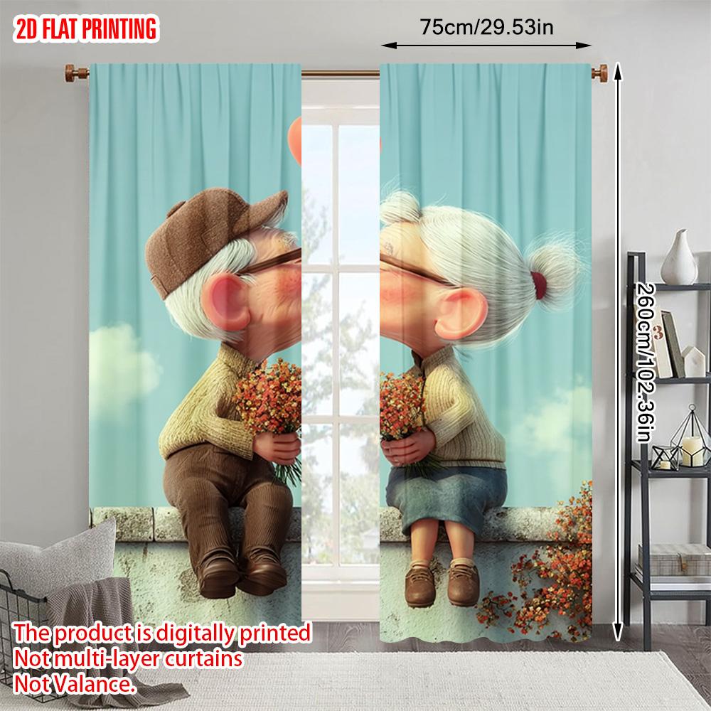 2pcs   plane printing Print Curtains Grandparents embrace1 Polyester (without rod) Room Decor for Kitchen   Bedroom & Living