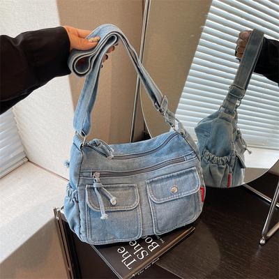 Vintage Schultertasche Damen Große Kapazität Mehrzweck Umhängetasche Denim Tragetasche