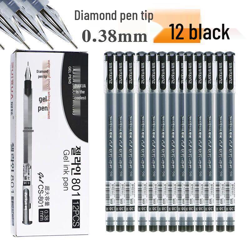 Diamond 0.38mm Black Pen Set - Transparent, Large Capacity for Office & Student Use
