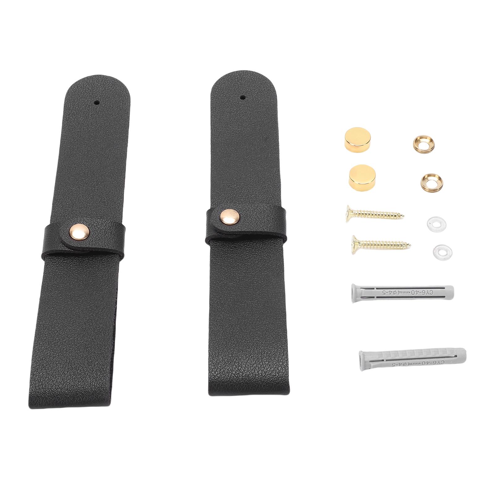 

2pcs PU Leather Curtain Rod Holders Brackets Mounted Loop Straps with Screws Plastic Wall Plugs Boho Pole Hanger Hook чёрный