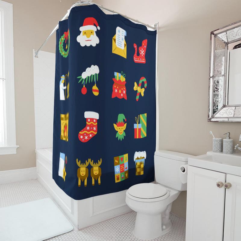 TU Christmas Shower Curtain Festive Holiday Decor Farmhouse Style Waterproof Bathroom Curtain Xmas Pattern Washable Fabric Decor