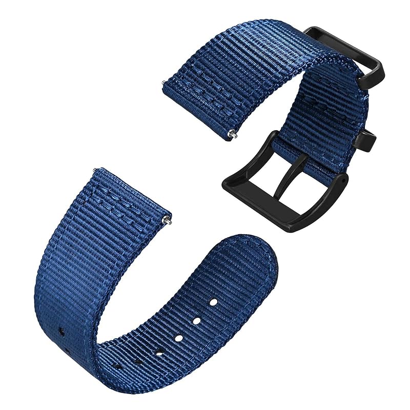 

[Anbeer] 18mm watch band nylon two piece style quick release replacement belt with metal loop blue black buckle