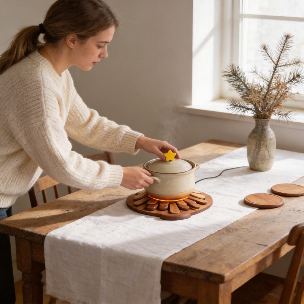 Christmas Tree Heat Resistant Coaster Set With Wooden Material For Holiday Table Decor