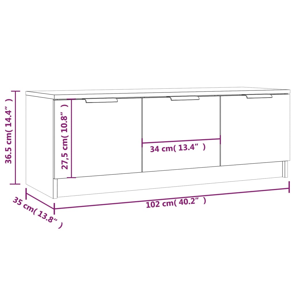 TV Cabinet White 102 x 35 x 36.5 cm Particleboard