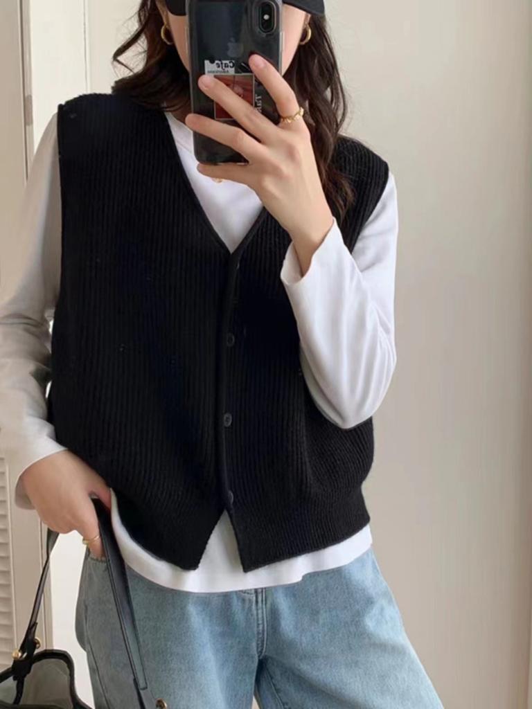 Spring Vest Women's Cardigan Knitted Vest Versatile Layering Korean Version Top