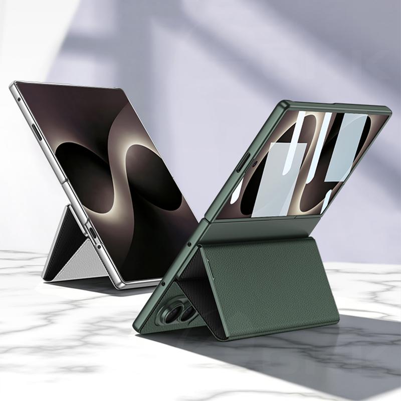 Plain Leather Fold Holder Case for Samsung Galaxy Z Fold 8 Ultra Outer Screen Glass Protective Cover for Galaxy Z Fold7 Case
