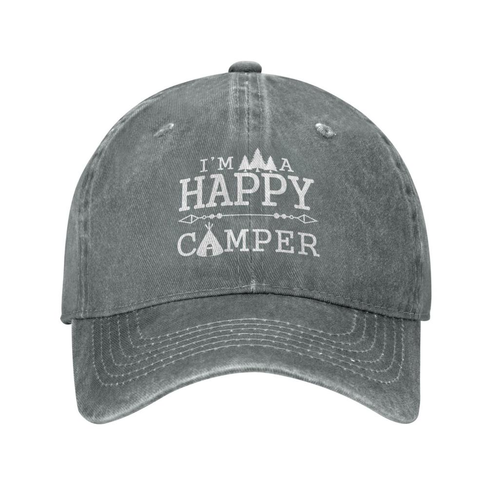 Denim Cap I'm A Happy Camper Baseball Dad Cap Classic Adjustable Sports for Men Women Hat, Black