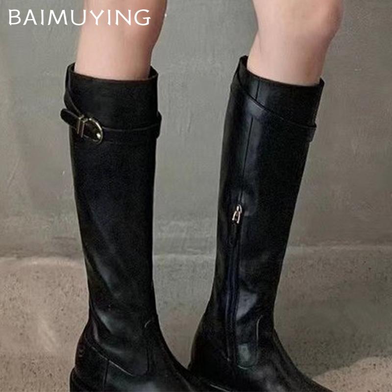 Mid Heels Women High Boots Fashion Sexy Leather Shoes Woman 2025 Trend Winter Designer New Brand Cozy Warm Goth Snow Botas Femme