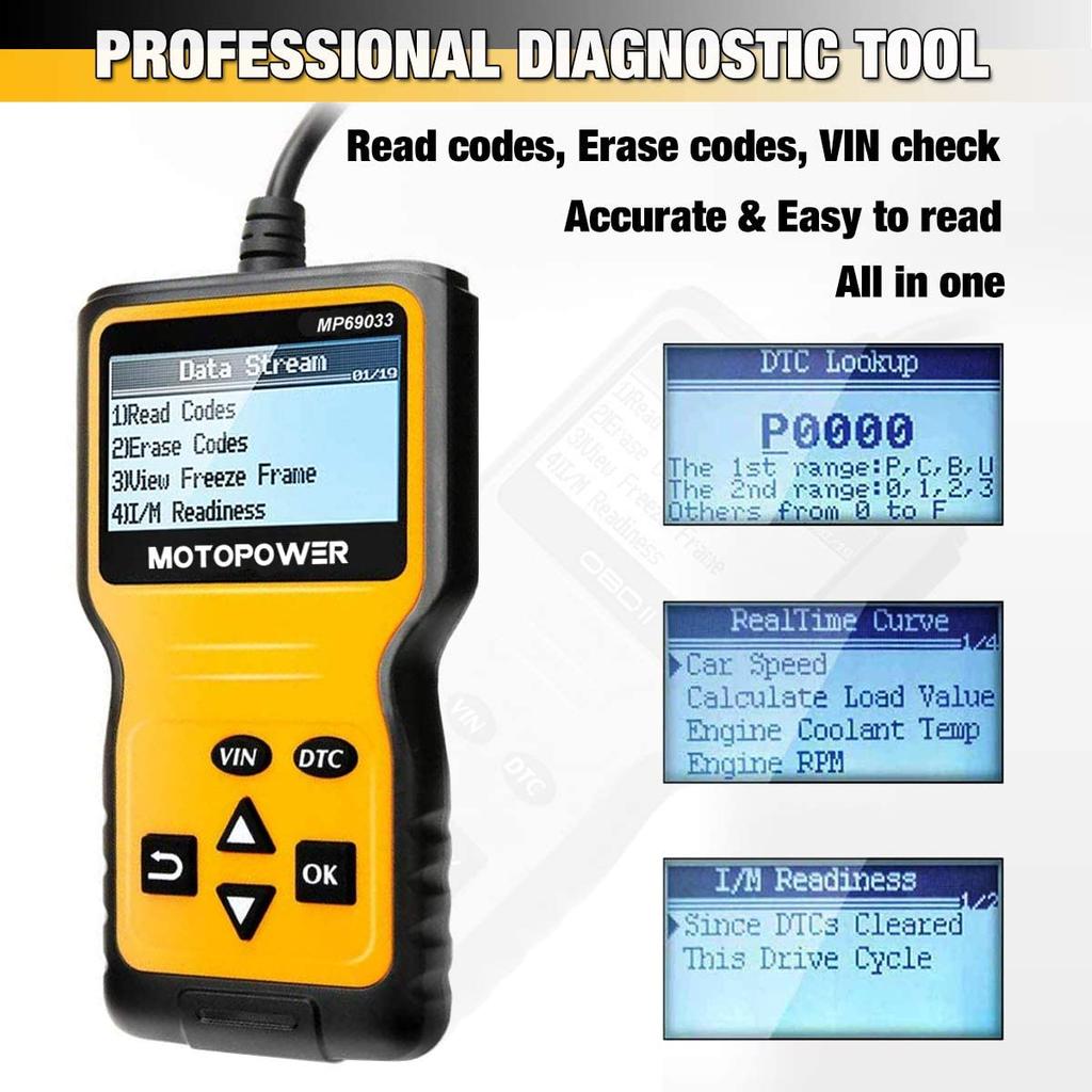MOTOPOWER MP69033 OBD2-Scanner Universeller Motorfehlercode-Leser für Autos, CAN-Diagnose-Scan-Tool für alle Autos mit OBD II-Protokoll