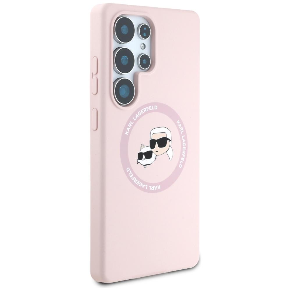 Hülle Karl Lagerfeld Silikon Doppelköpfe und Kreis Magsafe für Samsung Galaxy S25 Ultra Pink