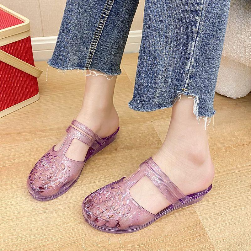 Crystal Sandals for Women's Outdoor Wear Summer New Style Anti Slip Hollow Breathable Half Slippers