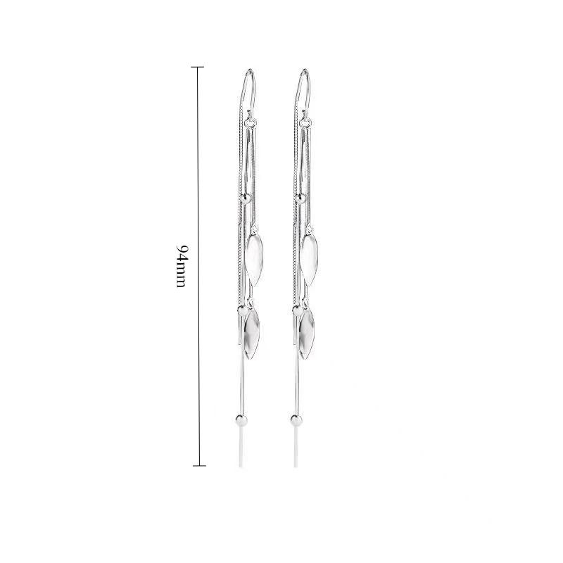 Silver Chic Leaf Tassel Long Stud Earrings for Women Fashion Jewelry Minimalist Accessories
