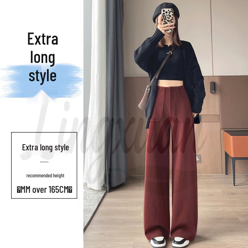 2026 Autumn/Winter Women's High-Waist Woolen Wide-Leg Floor-Length Pants