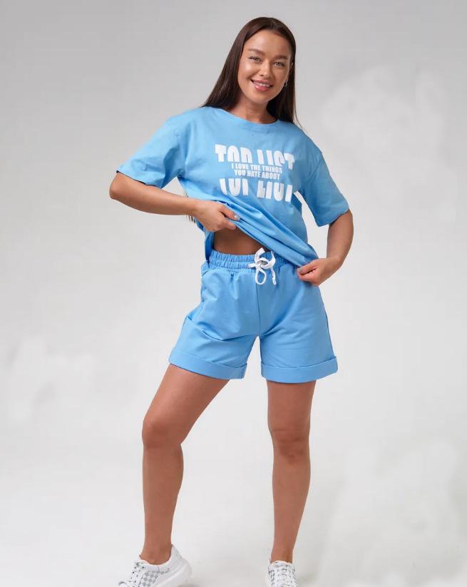 European-American Summer Casual Home Shorts Set - Letter Print Pullover & Short Sleeves