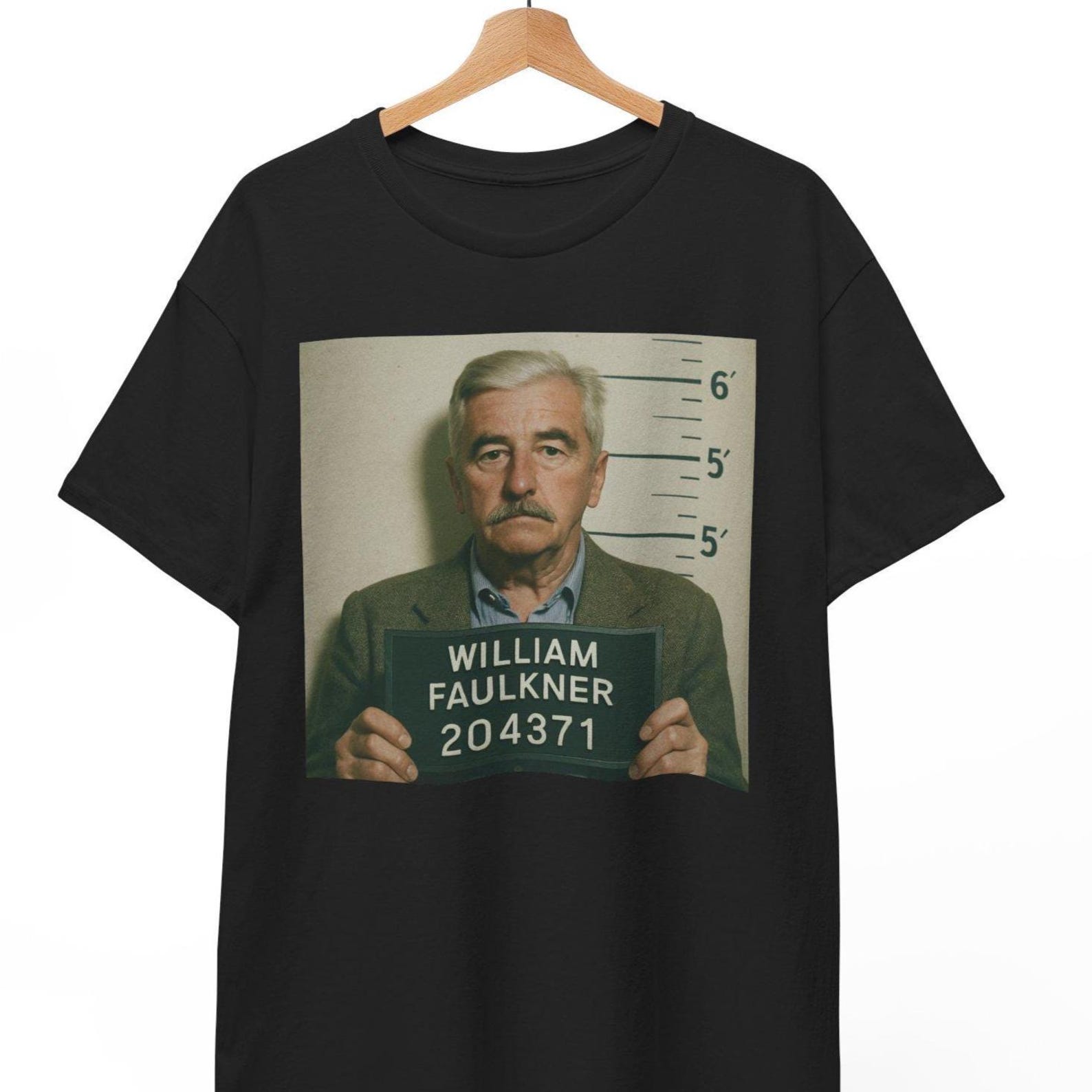William Faulkner Mugshot T-Shirt: Funny Retro Literary Meme Tee M