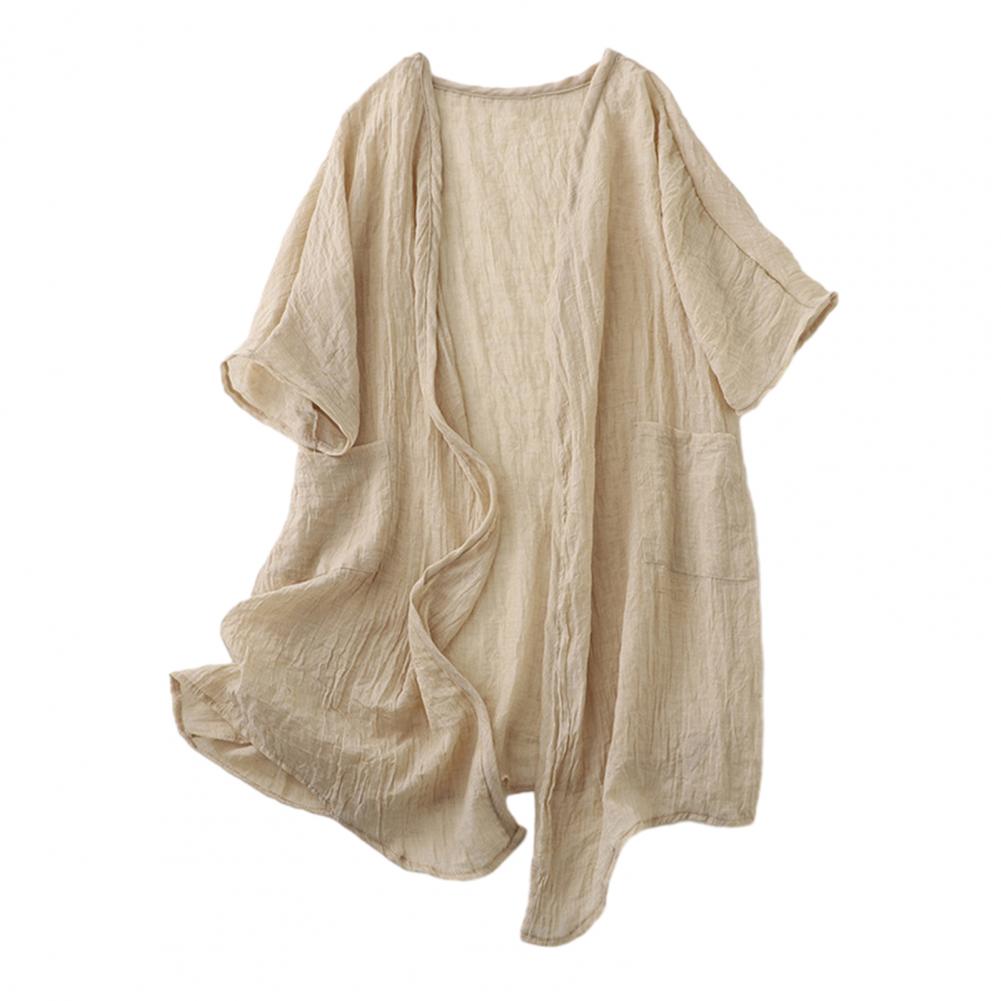 

Summer Ultrathin Cardigan Loose Half Sleeve Pockets Design Irregular Hem Open Front Sunscreen Women Shawl Coat XXL абрикосовий