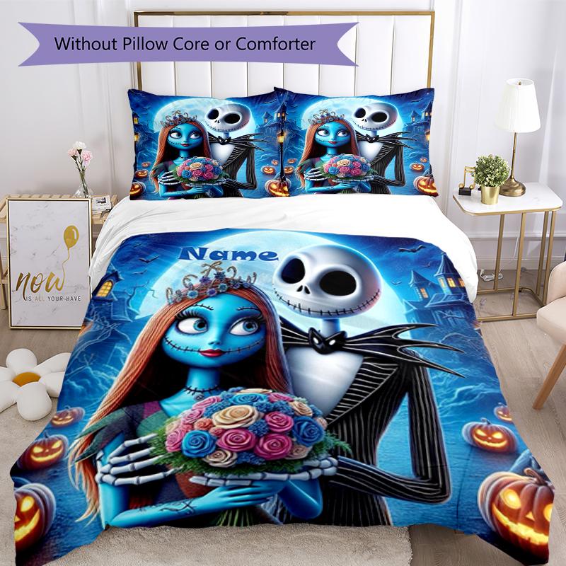 3pcs Custom Name The Nightmare Before Christmas Bedding Set Duvet Cover Closure Includes 1 Duvet Cover & 2 Pillowcases, Soft and Comfortable for All S