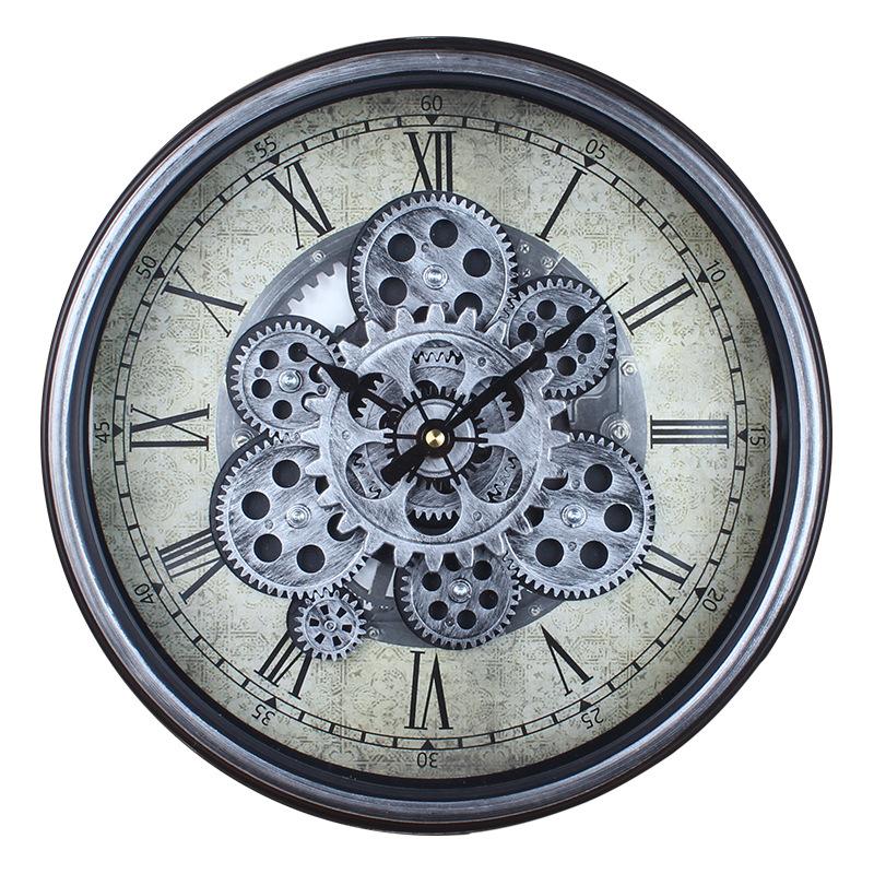 Industrielle Retro-Zahnrad-Wanduhr aus Kunststoff Kreative Stumme Wanduhr Wohnzimmer Arbeitszimmer Dekoration Mechanische Uhr