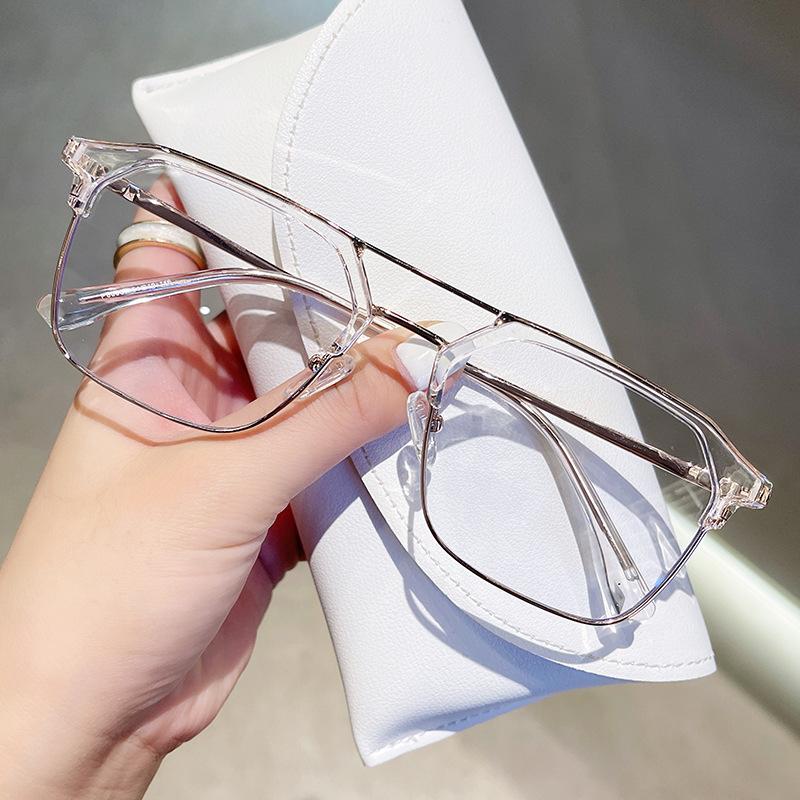 Women'S Fashion Double Beam Myopia Glasses Unisex  Luxury Square Anti-Blue Light Eyeglasses New Trend Prescription Glasses