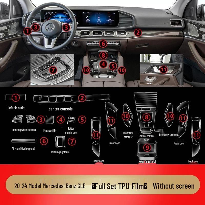 20-25 Mercedes-Benz GLE/GLS Interior Film: Center Console & Gear Shift Protector