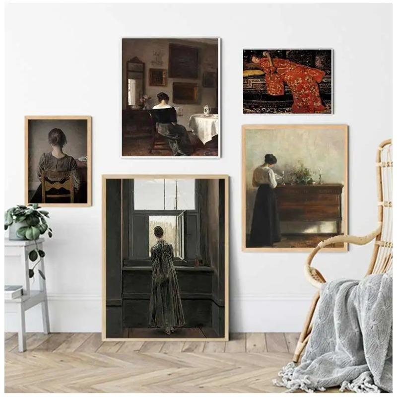 Scandinavian Vintage Wall Art Rustic Female Portrait HD Canvas Oil Painting Posters and Prints Home Bedroom Living Room Decor