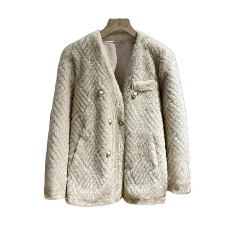 Imitation mink hair women's fur integrated fur jacket winter V-neck double-breasted plush coat