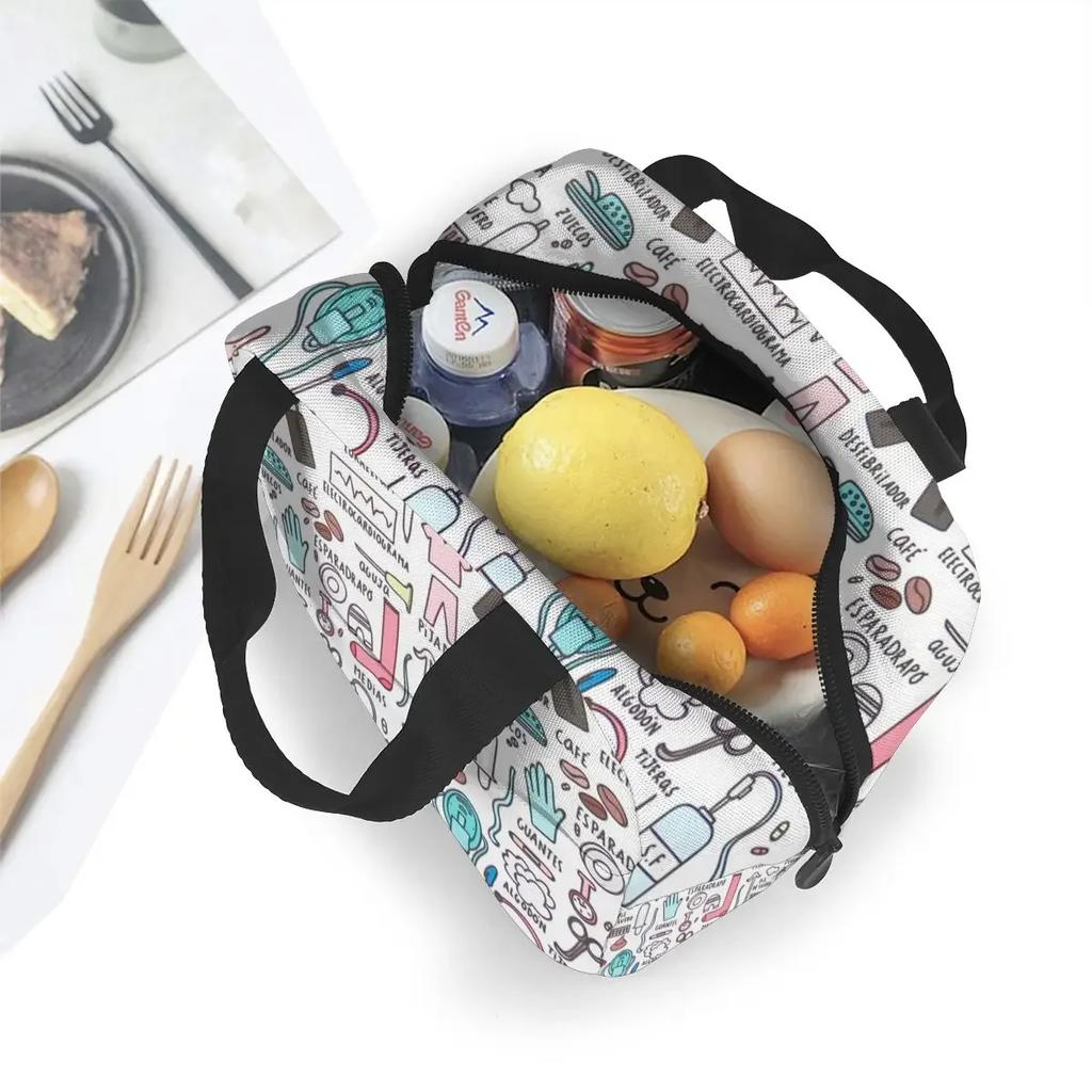 Travel Nurse Bag Insulated Lunch Bags Women Cartoon Nurse Print Food Case Cooler Warm Bento Box for Kids Lunch Box for School