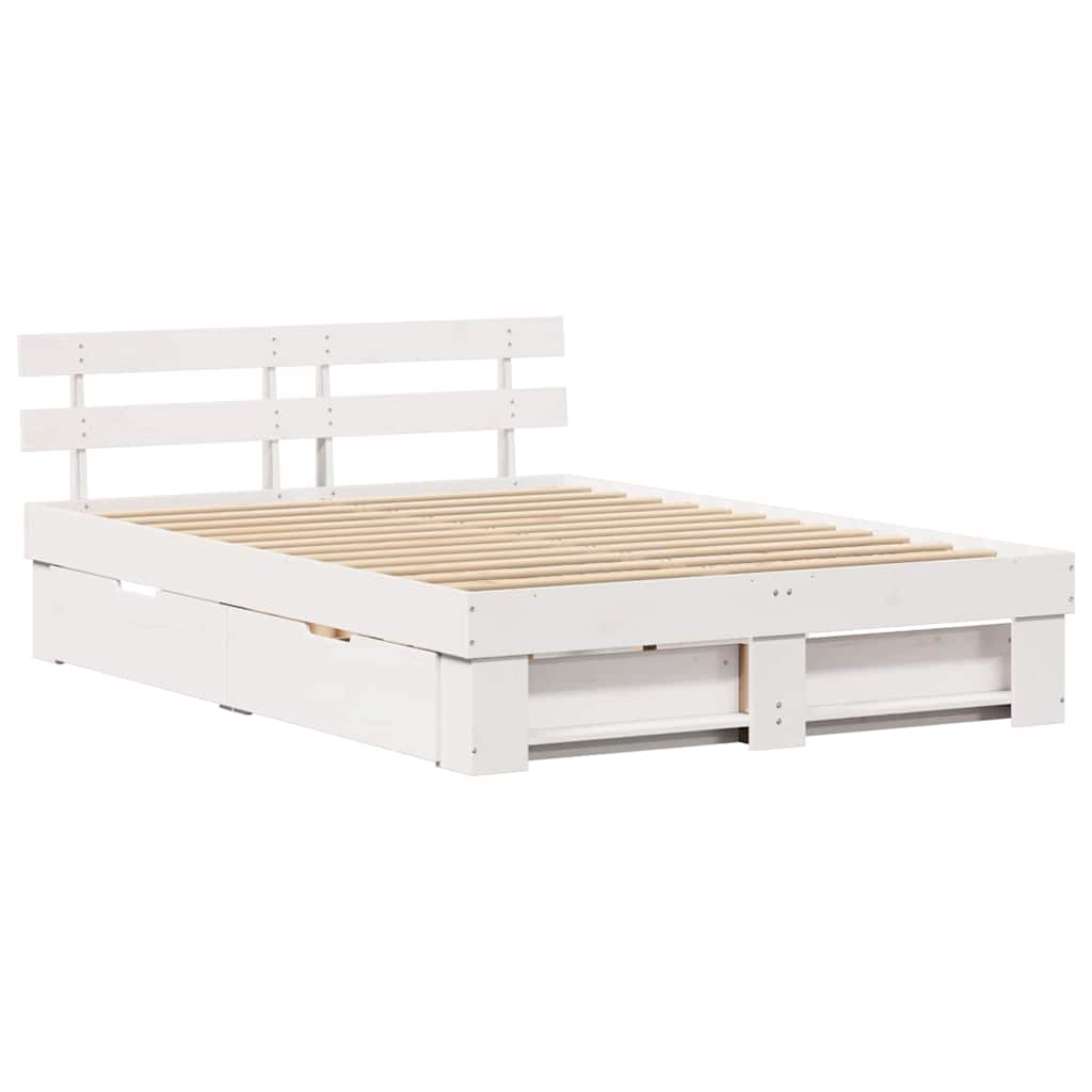Bed Frame with Headboard White 160 x 200 cm Solid Pine Wood
