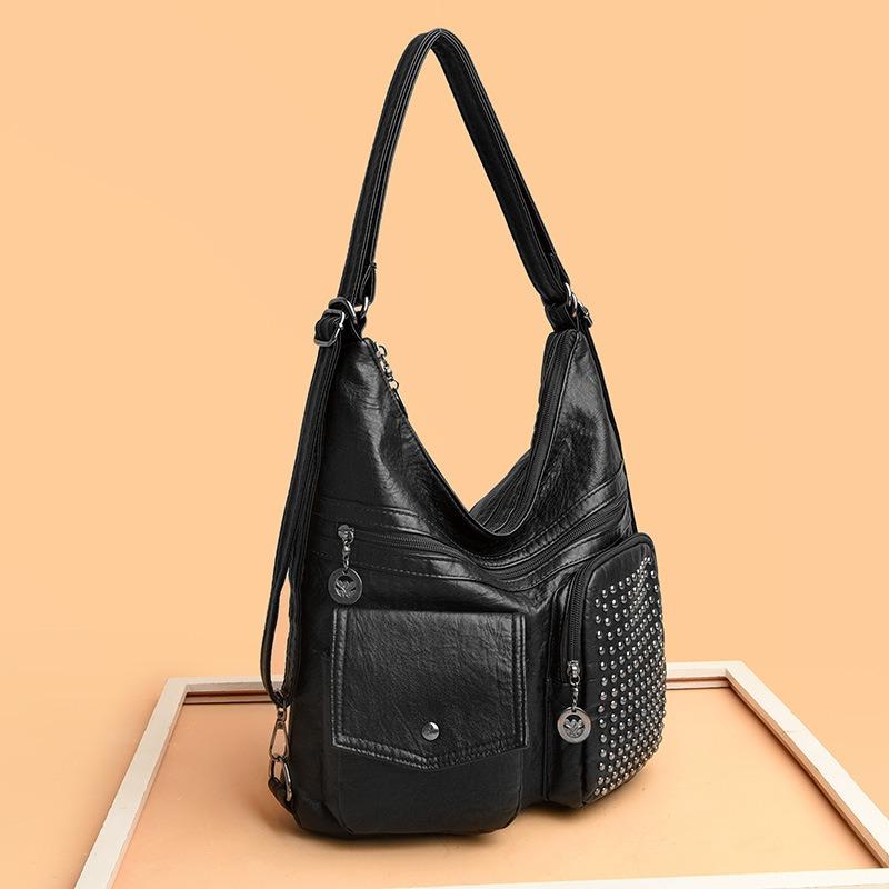 Очарование расцветает! Новый однотонный женский рюкзак с мягкой отделкой и заклепками представляет собой идеальное сочетание моды и практичности. чёрный