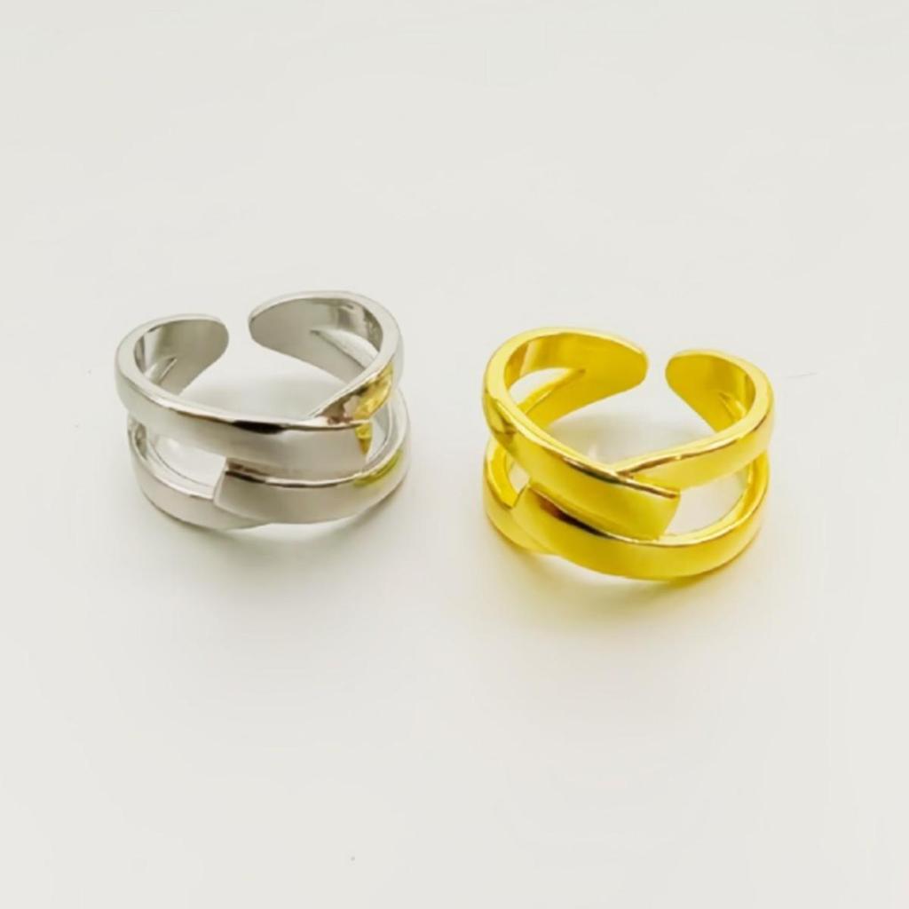 Korean Style Women's Intertwined Open Ring - Fashionable Wide Band Versatile Design