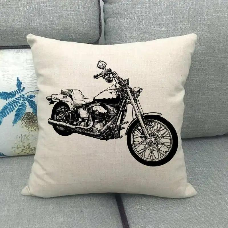 Decorative Cushion Cover For Chair Industrial Style Motorcycle Printed Pillowcase Home Decor Sofa Living Room Throw Pillow Cover