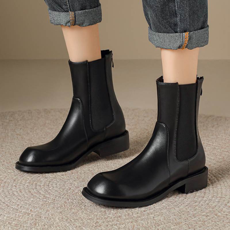 Krazing Pot Microfiber Autumn Winter Shoes Low Heels Size 43 Chelsea Boots Back Solid Color Preppy Style Ankle Boots