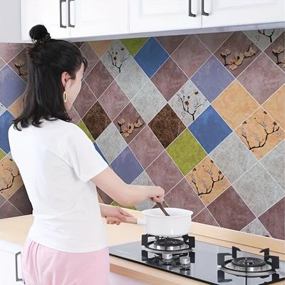 1Pc Kitchen Oil Resistant Stickers with High Temperature Resistance Smoke and Rain Hazy Style Wallpaper Stove Top Waterproof Self-adhesive Wallpaper
