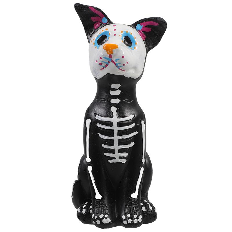 Day of The Dead Dog and Cat Figurine Halloween Statue Sugar Skulls Animal Statue Resin Crafts Home Desk Decorations