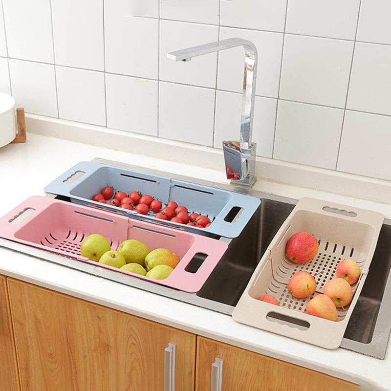Adjustable Dish Drainer Sink Drain Basket Washing Vegetable Fruit Plastic Drying Rack Kitchen Accessories Storage Organizer Tool