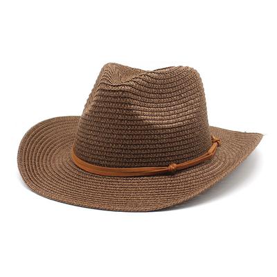 Summer Double Belt Jazz Straw Hat Men'S Shade Sunscreen Straw Hat Women'S Western Cowboy Trend Hat