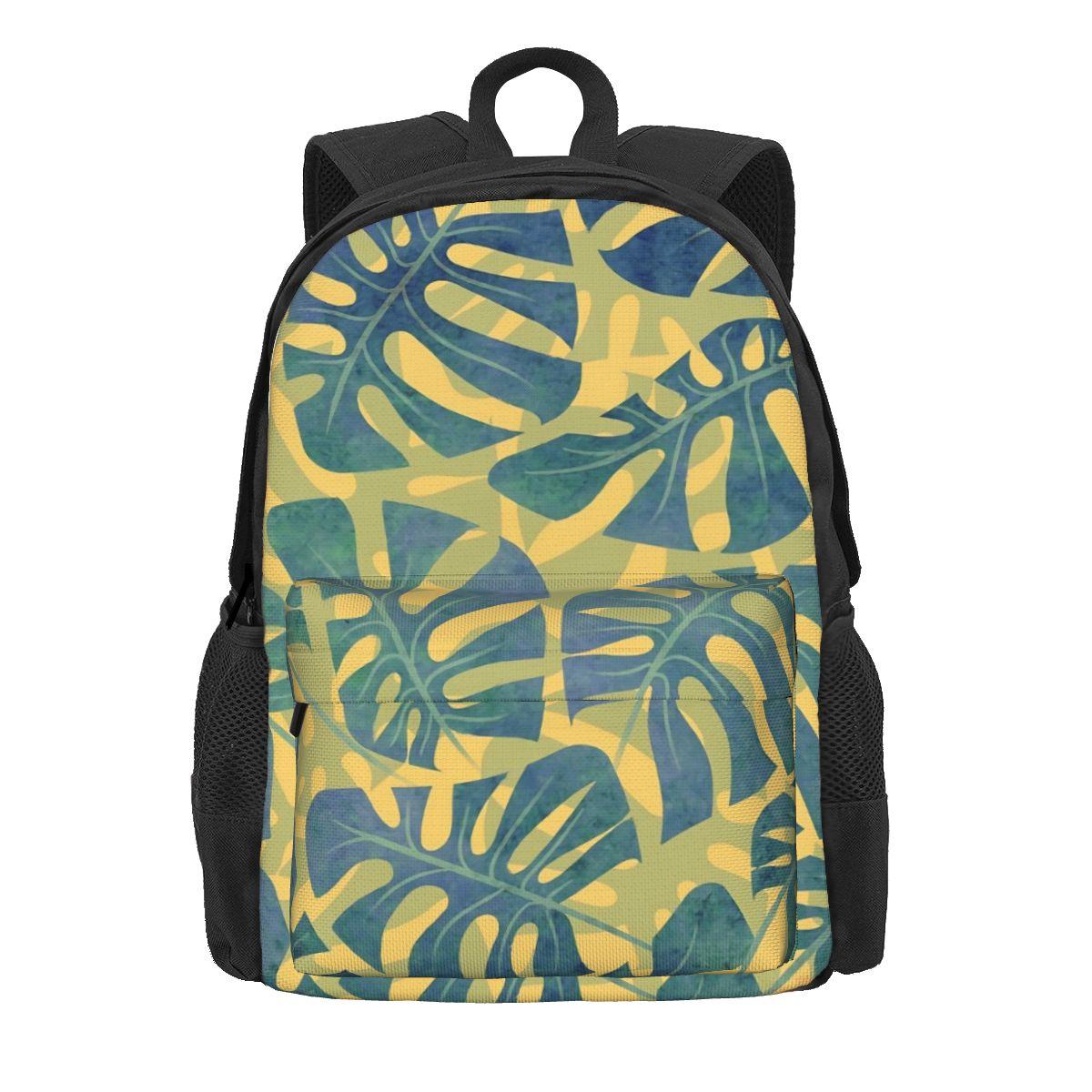 Blauw Bladprint Rugzak Abstracte Bladeren Wandelrugzakken Student Unisex Designer Grote Schooltassen Grappige Rugzak 36x32x10cm