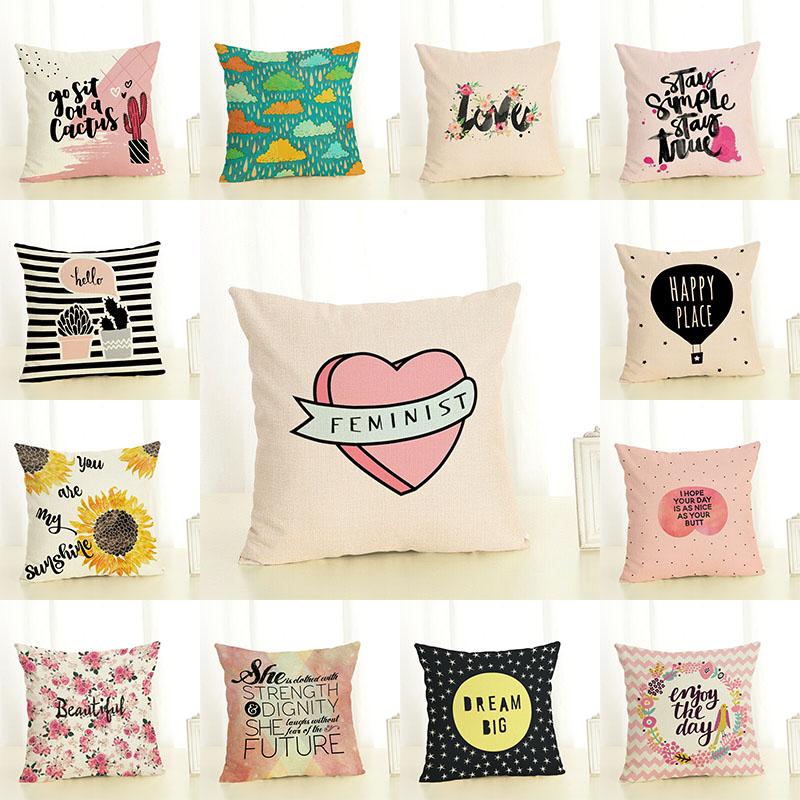Throw Pillow Covers Case Pink Sweet Series Printed Letter Decorative Pillowslips