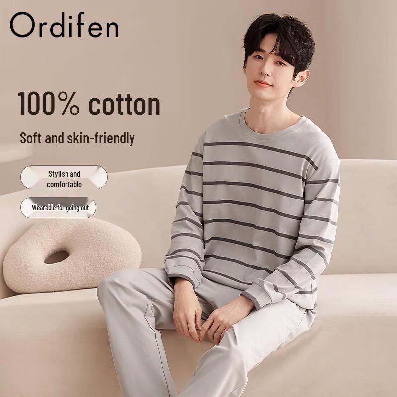 ODFIN Men s 100% Cotton Striped Loungewear Set 2XL