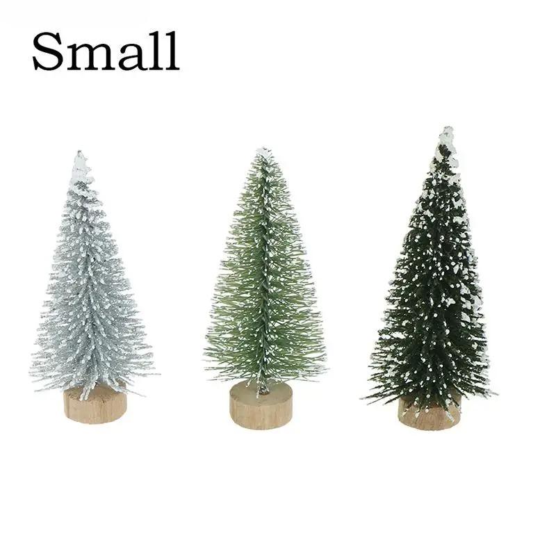 Mini Árvores de Natal Pinheiro Artificial Decoração de Mesa Topo de Neve Verde Escuro Prata Branco Base de Madeira Decoração de Festa de Natal Decoração