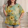 Summer Round Neck 3D Print Flower Pattern Top Fashionable Casual Retro Ethnic Style Short Sleeved Women's T-shirts