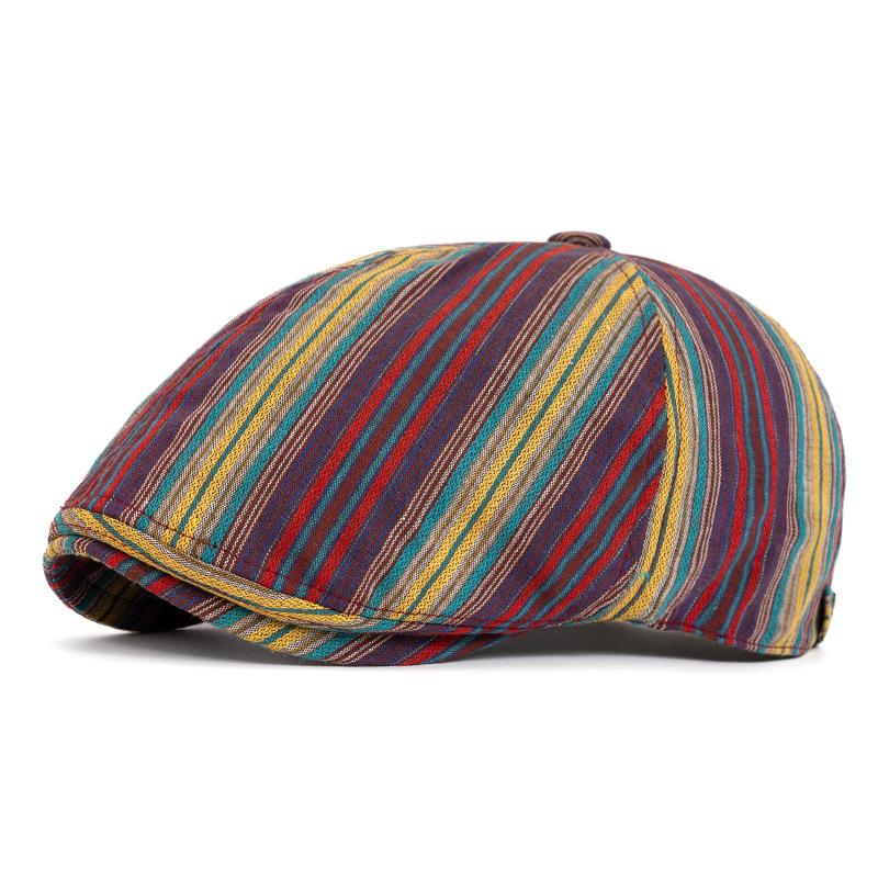 Retro Beret Women's Spring Autumn Thin Striped Forward Hat Men Sunshade Sun-Proof Painter Hat