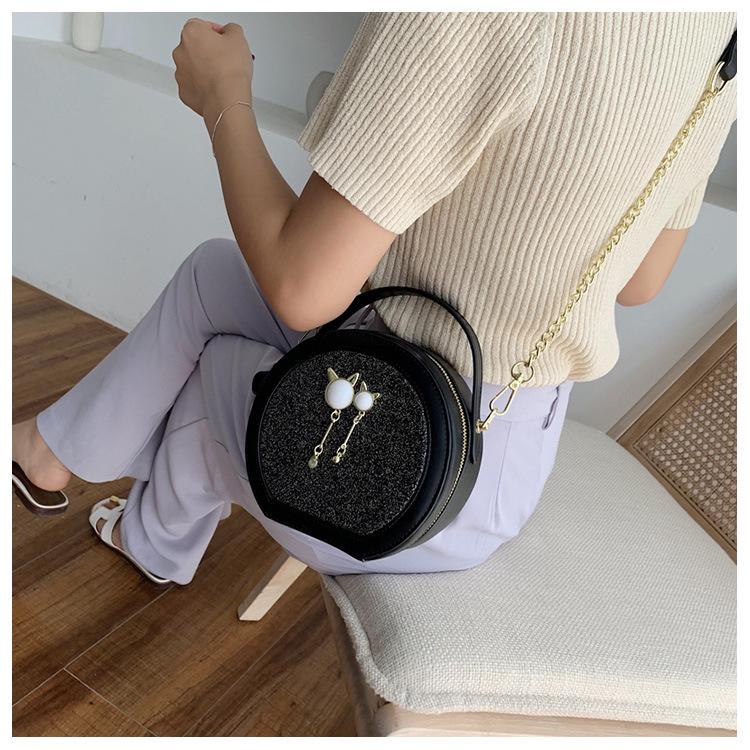 Chain Small Round Bag 2020 New Spring and Summer Fashion All-match Sequined Net Red Shoulder Bag Messenger Bag