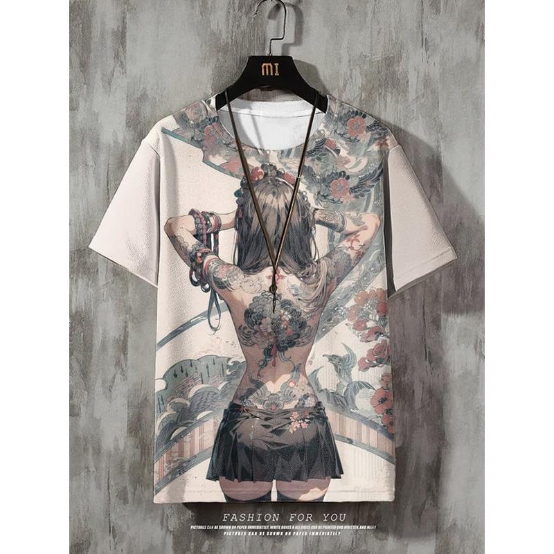 Pár nosí 3D trendy pouliční styl nadměrné velikosti anime styl tisku hip-hop cool pánské a dámské tričko léto ležérní krátký rukáv