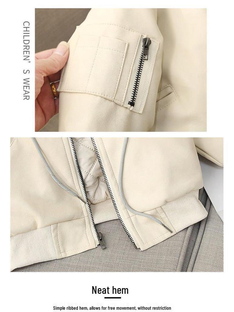 Kinder Baumwollgepolsterte Kunstlederjacke, Herbst/Winter 2025, Kleinkind Zweiteiler-Stil für Jungen und Mädchen.